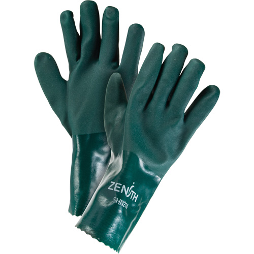 Double Dipped Green Gloves, 12" L, PVC, Cotton Jersey Inner Lining, 70-mil Duraquip Inc