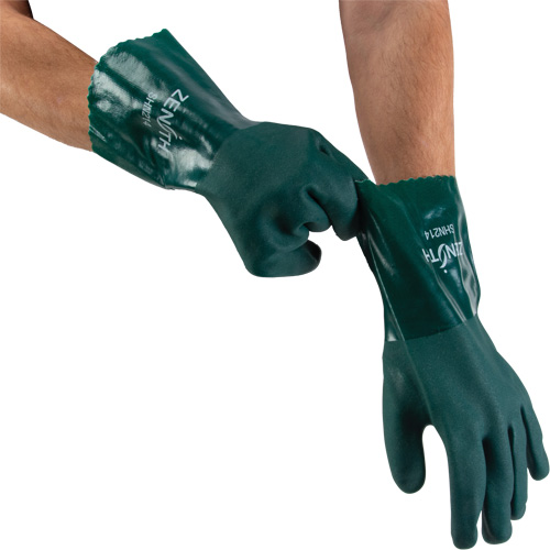 Double Dipped Green Gloves, 12" L, PVC, Cotton Jersey Inner Lining, 70-mil Duraquip Inc
