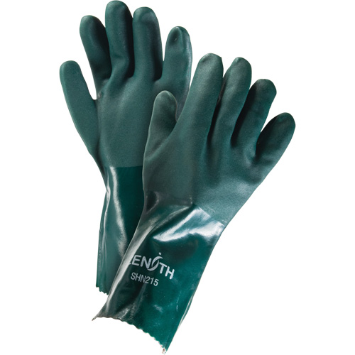 Double Dipped Green Gloves, 14" L, PVC, Cotton Jersey Inner Lining, 70-mil Duraquip Inc