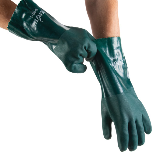 Double Dipped Green Gloves, 14" L, PVC, Cotton Jersey Inner Lining, 70-mil Duraquip Inc