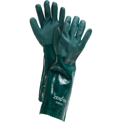 Double Dipped Green Gloves, 18" L, PVC, Cotton Jersey Inner Lining, 70-mil Duraquip Inc