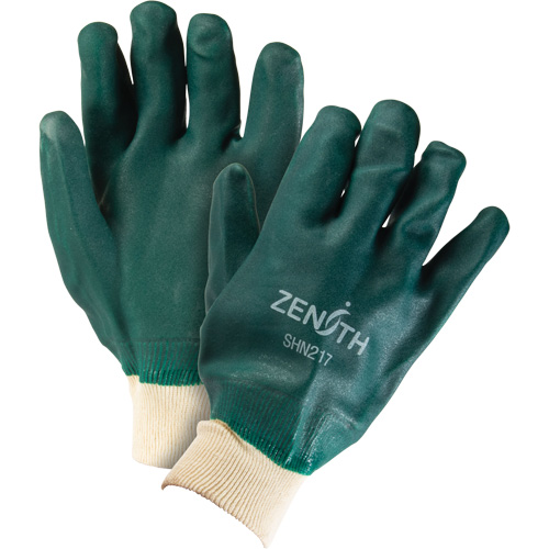 Double Dipped Green Gloves, 10" L, PVC, Cotton Jersey Inner Lining, 70-mil Duraquip Inc