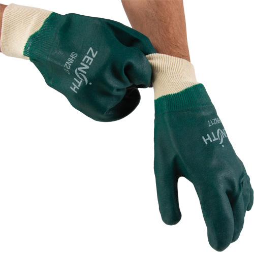 Double Dipped Green Gloves, 10" L, PVC, Cotton Jersey Inner Lining, 70-mil Duraquip Inc