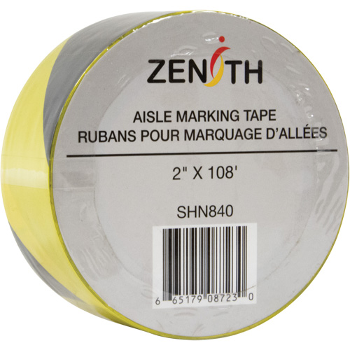 Aisle Marking Tape, 2" x 108', PVC, Noir et jaune Duraquip Inc