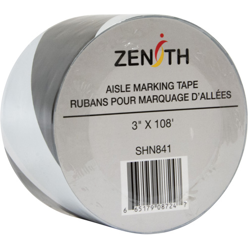 Aisle Marking Tape, 3" x 108', PVC, Noir et blanc Duraquip Inc