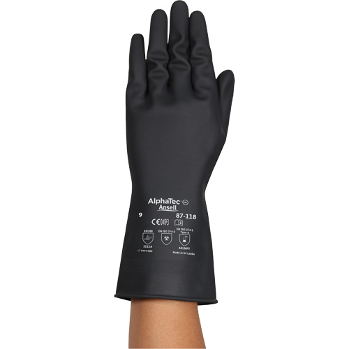 Gants r&eacute;sistants aux produits chimiques AlphaTec 87-118, Taille Petit/7, 12,6" lo, Latex de caoutchouc, Doublure en Coton, 31-mil Duraquip Inc