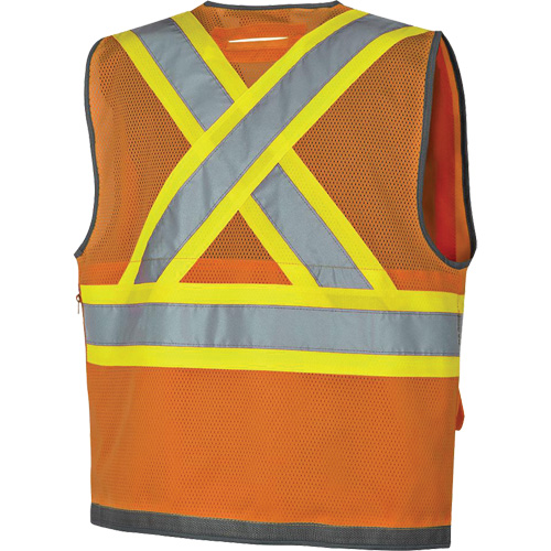 Pioneer Mesh Back Zip Front Surveyor Safety Vest, High Visibility Orange, Small, Polyester Duraquip Inc