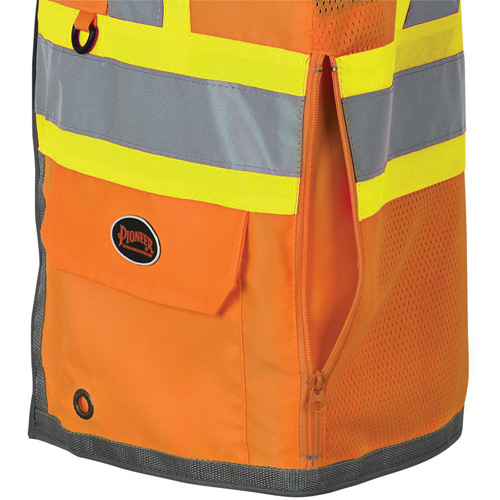 Pioneer Mesh Back Zip Front Surveyor Safety Vest, High Visibility Orange, Small, Polyester Duraquip Inc