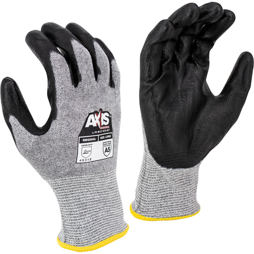 RWG566 AXIS Cut Protection Touchscreen Work Glove, Size X-Large, 18 Gauge, Polyurethane Coated, Stainless Steel/HPPE Shell, ASTM ANSI Level A5/EN 388 Level E Duraquip Inc