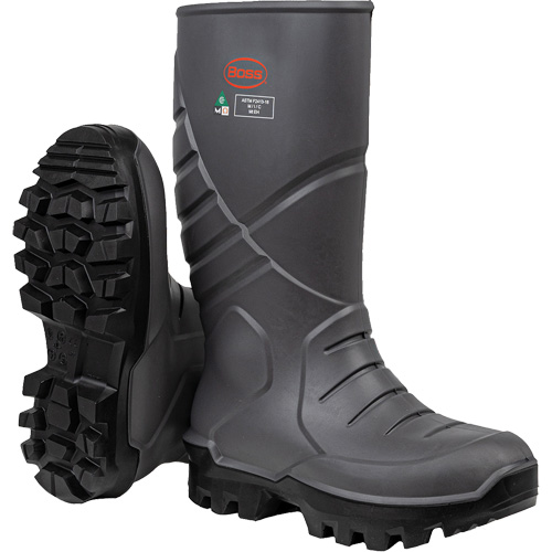 Bottes de s&eacute;curit&eacute; int&eacute;grales Boss avec semelle interm&eacute;diaire et prot&egrave;ge-m&eacute;tatarse interne, Polyur&eacute;thane thermique, Embout Acier, Semelle R&eacute;sistant aux perforations, Pointure 6 Duraquip Inc