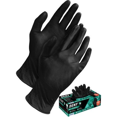 Gants jetables Deny, Petit, Nitrile, 6 mils, Sans poudre, Noir Duraquip Inc