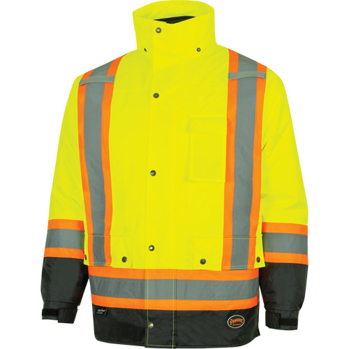 5057 Pioneer&reg; Yukon 7-in-1 Waterproof Winter Safety Parka, Polyester, Black/High Visibility Lime-Yellow, X-Small Duraquip Inc