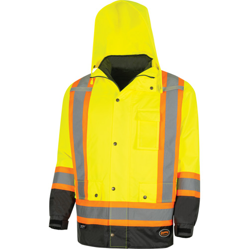5057 Pioneer&reg; Yukon 7-in-1 Waterproof Winter Safety Parka, Polyester, Black/High Visibility Lime-Yellow, X-Small Duraquip Inc
