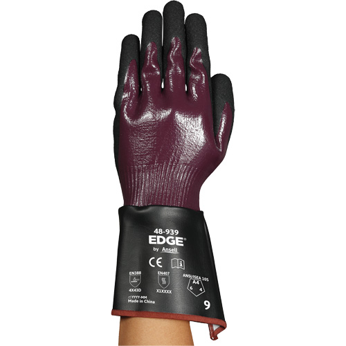 EDGE&reg; 48-939 Gauntlet Gloves, Size 6, 13 Gauge, Nitrile Coated, Polyester/HPPE/Spandex Shell, ASTM ANSI Level A4 Duraquip Inc