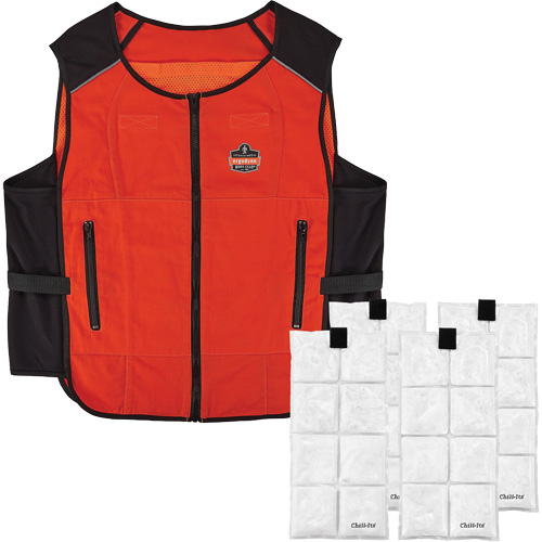 Chill-Its 6260 Lightweight Phase Change Cooling Vest with Rechargeable Packs, 2X-Large/3X-Large, Orange Duraquip Inc