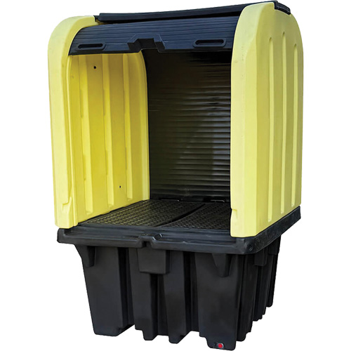 Yellow Roll Top Hardcover Spill Pallet, 65" L x 65" W x 101" H, 5000 lbs. Load Capacity Duraquip Inc