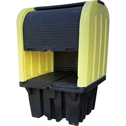 Yellow Roll Top Hardcover Spill Pallet, 65" L x 65" W x 101" H, 5000 lbs. Load Capacity Duraquip Inc