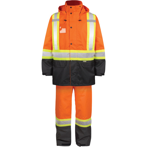 Ensemble de pluie haute visibilit&eacute; en tissu 150 deniers, Polyester, T-Grand, Orange haute visibilit&eacute; Duraquip Inc