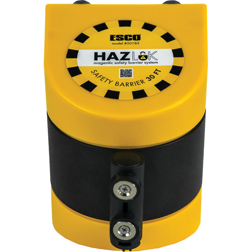 HAZLOK Safety Barrier System, Plastic, Magnetic Mount, 30', Black and Yellow Tape Duraquip Inc
