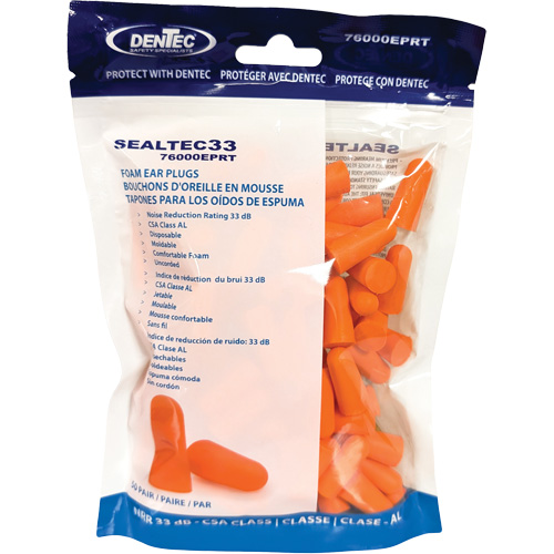 Bouchons d'oreilles jetables en mousse orange SEALTEC33, Vrac - Sac en poly Duraquip Inc