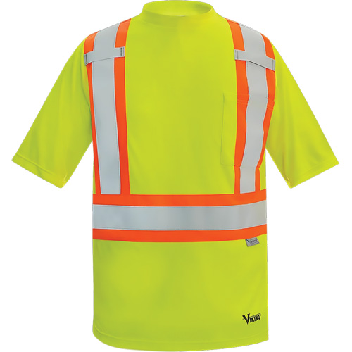 Viking&reg; Safety Bamboo Lined T-shirt, Polyester, Small, High Visibility Lime-Yellow Duraquip Inc