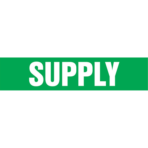 "Supply" Pipe Markers, Self-Adhesive, 4" H x 24" W, White on Green Duraquip Inc