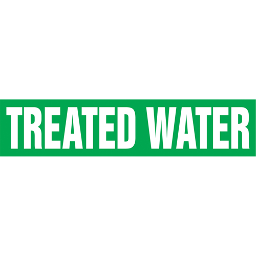 "Treated Water" Pipe Markers, Self-Adhesive, 2-1/2" H x 12" W, White on Green Duraquip Inc