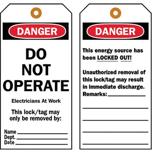 Lockout Tags, Plastic, 3" W x 5-1/2" H, English Duraquip Inc