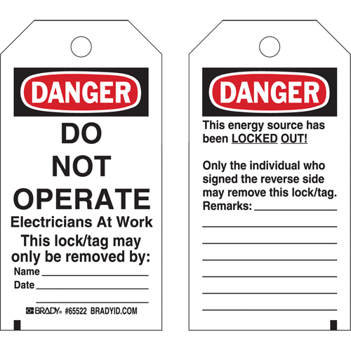 Lockout Tags, Plastic, 3" W x 5-1/2" H, English Duraquip Inc