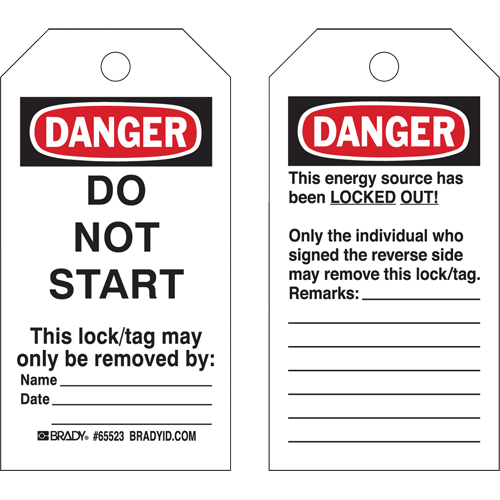 Lockout Tags, Plastic, 3" W x 5-1/2" H, English Duraquip Inc