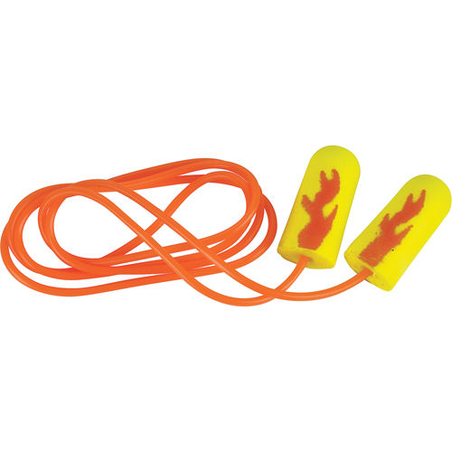 Bouchons d'oreilles &eacute;clat n&eacute;on jaune E-A-Rsoft, Vrac - Sac en poly, Avec cordon Duraquip Inc