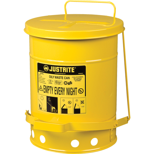 Oily Waste Cans, FM Approved/UL Listed, 6 US Gal., Yellow Duraquip Inc