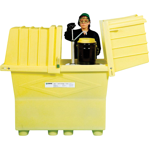 Poly-Safeypacks&reg; Plus With Drain, 60.25" L x 34.5" W x 64" H, 1200 lbs. Load Capacity Duraquip Inc