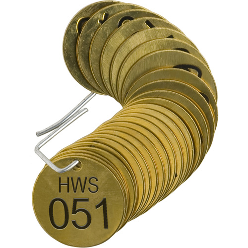 Numbered "HWS" Valve Tags, # 051-075, Brass, 1.5" dia Duraquip Inc