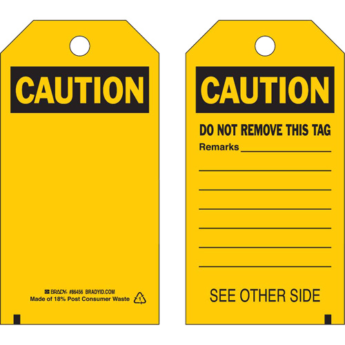 Self-Laminating Safety Tags, Polyester, 4" W x 7" H, English Duraquip Inc