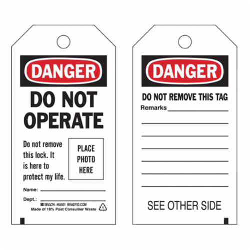 Self-Laminating "Do Not Operate" Tags, Polyester, 3" W x 5-3/4" H, English Duraquip Inc