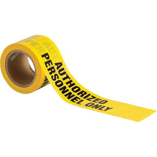 Barricade Tape, English, 3" W x 200' L, 3 mils, Black on Yellow Duraquip Inc