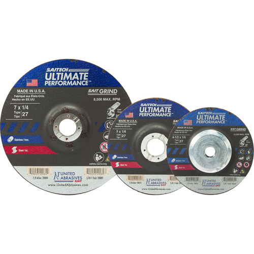 Saitech Ultimate Performance Grinding Wheel, 4" x 1/4", 5/8" Arbor, Aluminum Oxide/Ceramic, Type 27 Duraquip Inc