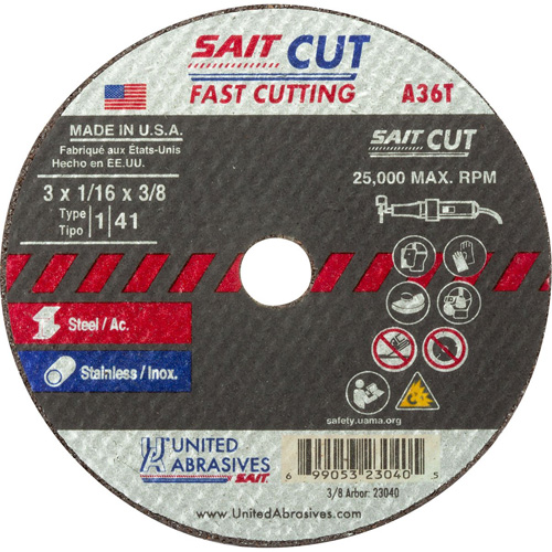 Cut-Off WHEEL (A36T), 13" x 1/16", 1/4" Arbor, Type 27, Aluminum Oxide, 25000 RPM Duraquip Inc