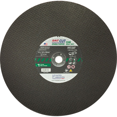 C24R Concrete High Speed Cut-Off Wheel, 12" x 1/8", 25/32" Arbor, Type 1, Silicon Carbide, 6300 RPM Duraquip Inc