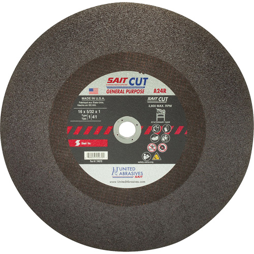 Cut-Off Saw (A24R), 12" x 1/8", 1" Arbor, Type 1, Aluminum Oxide, 5100 RPM Duraquip Inc