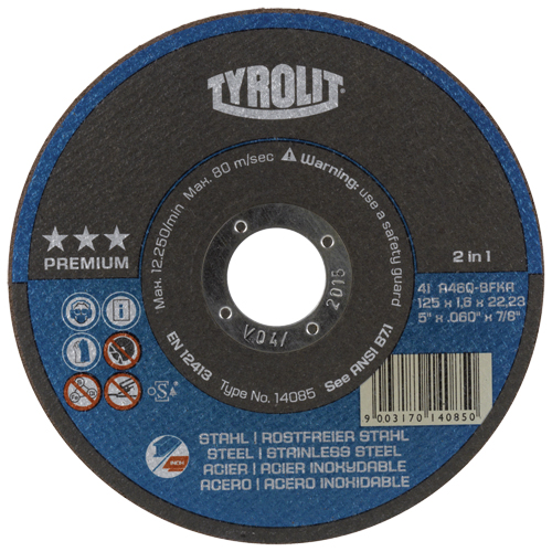 Disque de coupe, 6" x 1/16", Arbre de 7/8", Type 1, Oxyde d'aluminium, 10 200 Tr/min Duraquip Inc