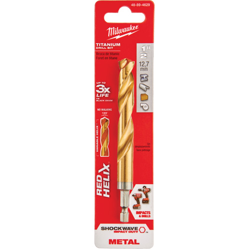 Shockwave Drill Bit, 1/2", Titanium, 3-21/64 Flute, 135° Point Duraquip Inc