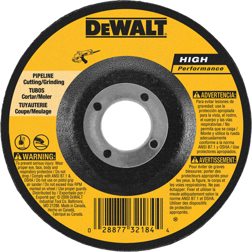High Performance Pipeline Wheel, 5" x 1/8", 7/8" Arbor, Aluminum Oxide, Type 27 Duraquip Inc