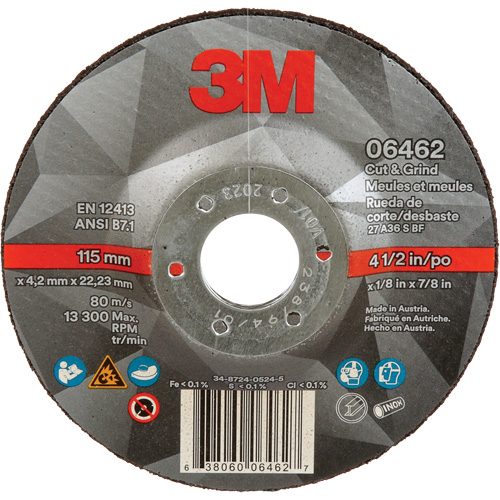 Meule &agrave; tronçonner, 4-1/2" x 1/8", Arbre de 7/8", Type 27, C&eacute;ramique Duraquip Inc