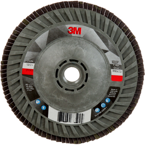 Disque &agrave; lamelles &agrave; changement rapide 769F, 5" x 5/8"-11, Type 27, Grain 120+, C&eacute;ramique Duraquip Inc
