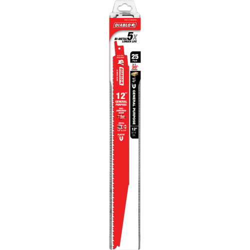 Lame de scie alternative tout usage, Bim&eacute;tal, 8-14 Dents par pouce, 12" lo x 1" la Duraquip Inc