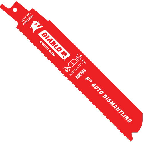 Reciprocating Blade for Auto Dismantling, Bi-Metal, 14-18 TPI, 6" L x 1" W Duraquip Inc