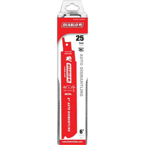 Reciprocating Blade for Auto Dismantling, Bi-Metal, 14-18 TPI, 6" L x 1" W Duraquip Inc