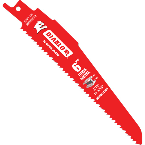 Reciprocating Blade for Thick Metal/Demolition, Bi-Metal, 8-10 TPI, 6" L Duraquip Inc